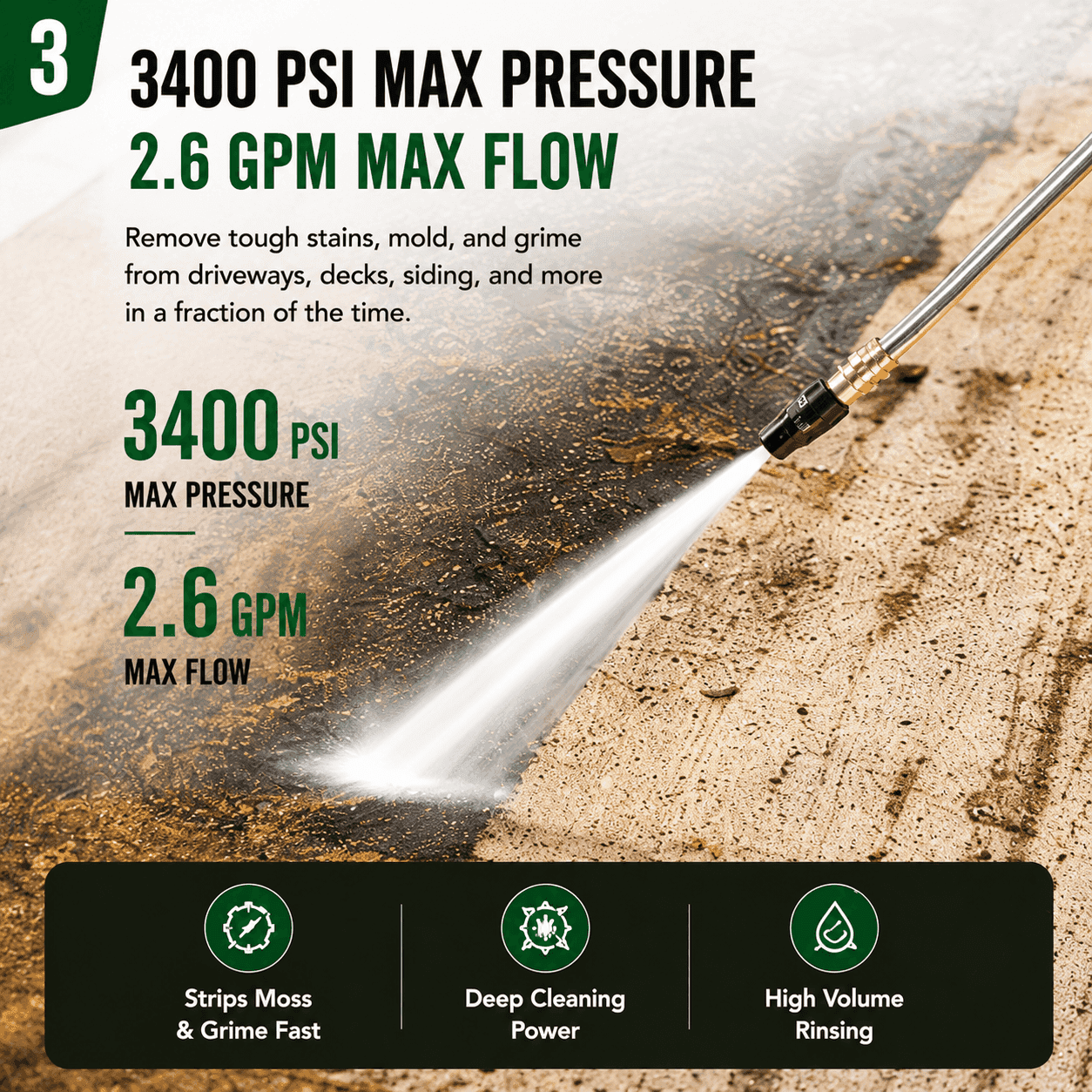 Erayak 3400 PSI Gas Pressure Washer - 2.6 GPM Heavy Duty Power Washer with 212cc OHV Engine for Siding, Decks, and Driveways - Erayak Power -