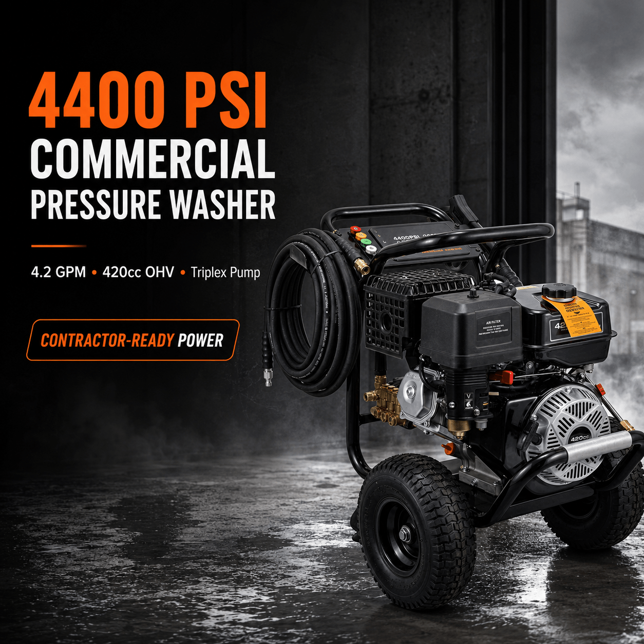Erayak 4400 PSI Commercial Gas Pressure Washer - 4.2 GPM Flow • 420cc OHV Engine • Triplex Pump - Erayak Power -