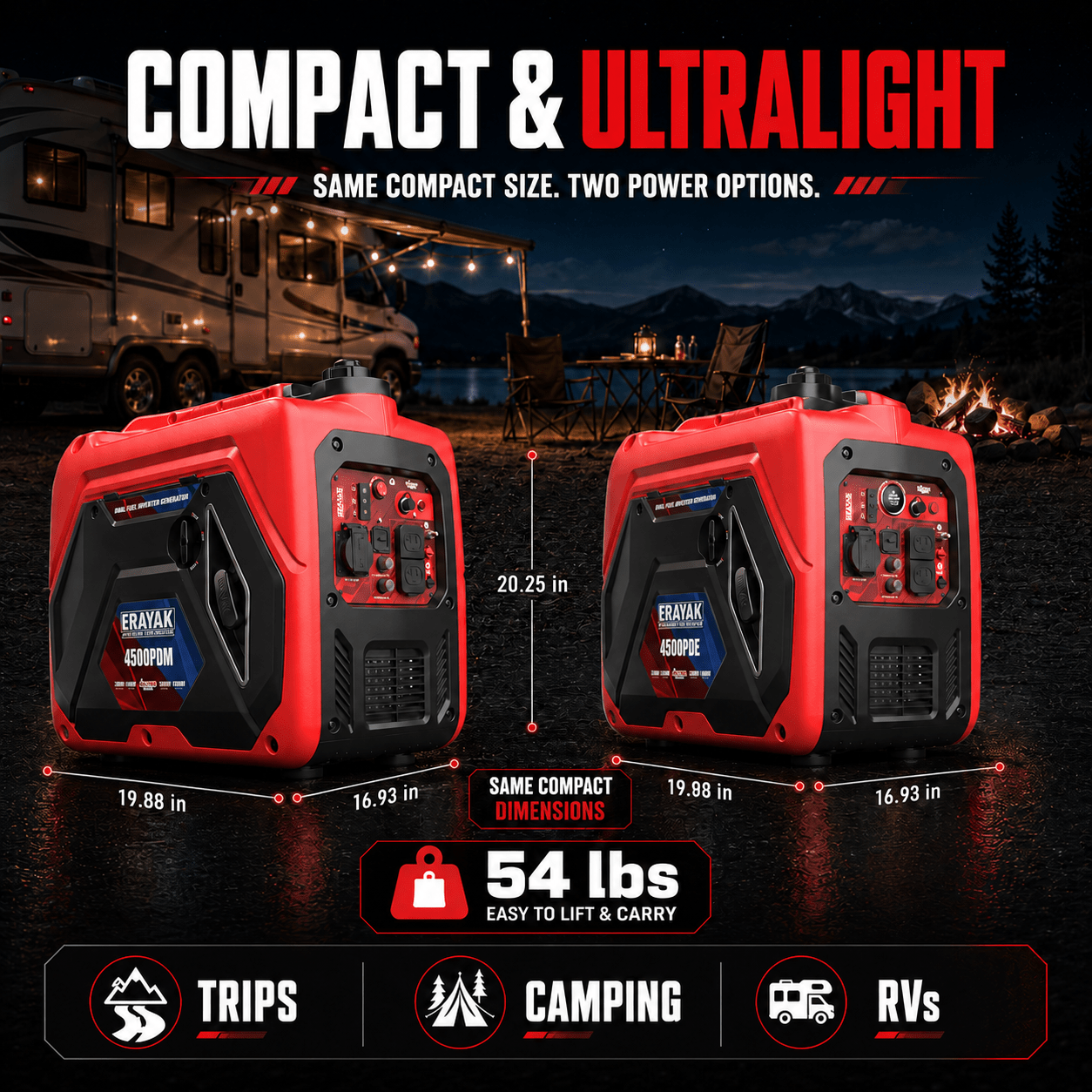 Erayak 4500PD 4500W Dual-Fuel Inverter Generator for RV & Home Backup - Erayak Power - Portable Inverter Generator - EK-4500PDM
