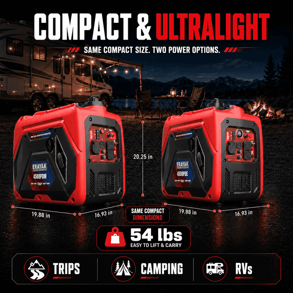 Erayak 4500PD 4500W Dual-Fuel Inverter Generator for RV & Home Backup - Erayak Power - Portable Inverter Generator - EK-4500PDM