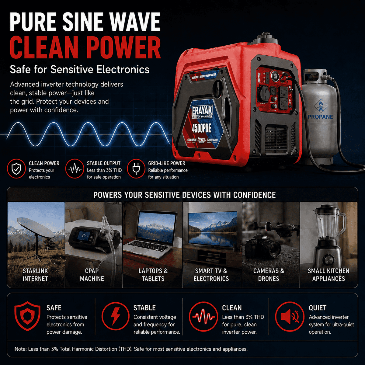 Erayak 4500PDE 4500W Dual-Fuel Inverter Generator for RV & Home Backup with Electric Start - Erayak Power - Portable Inverter Generator - EK-4500PDE