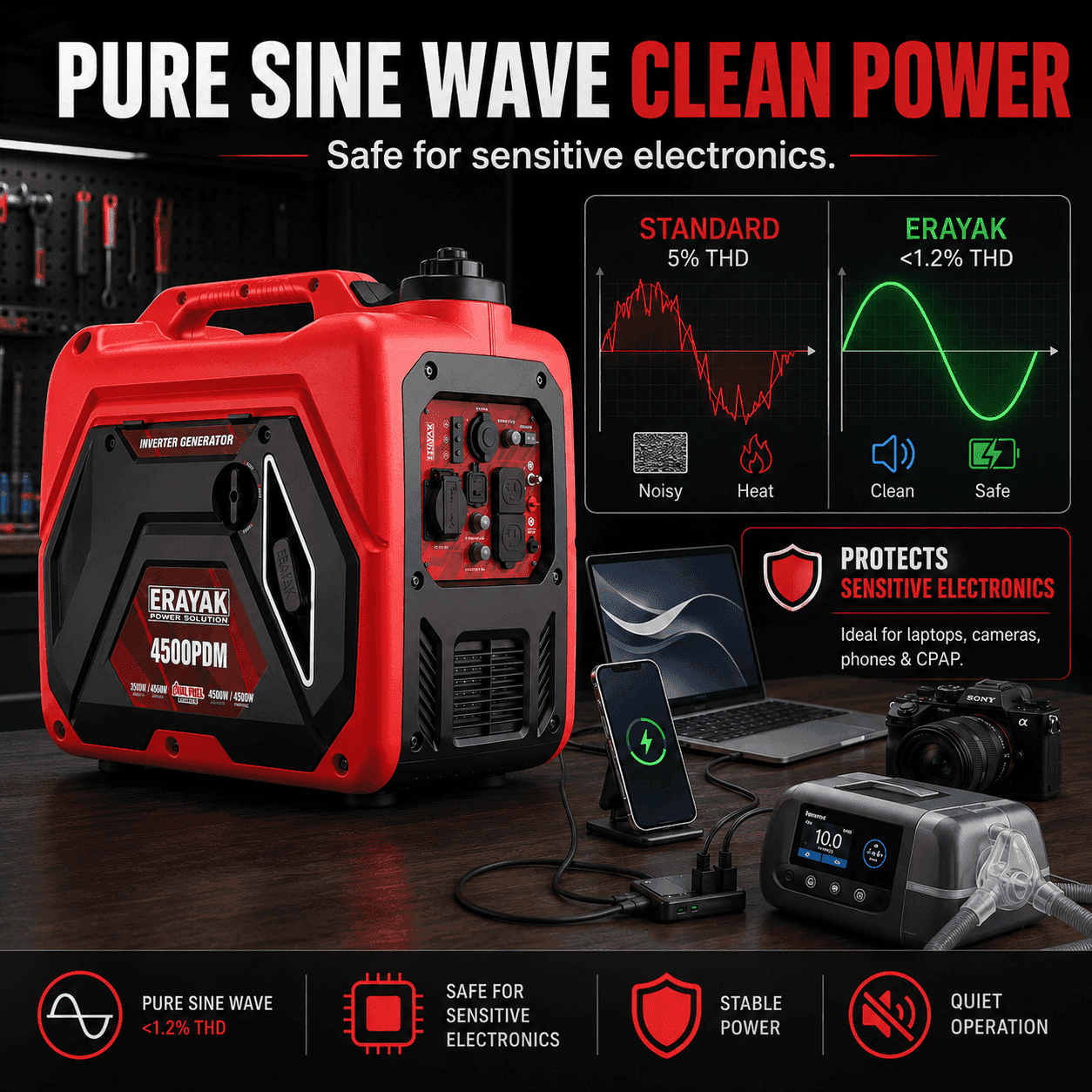 Erayak 4500PDM 4500W Dual-Fuel Inverter Generator for RV & Home Backup - Erayak Power - Portable Inverter Generator - EK-4500PDM
