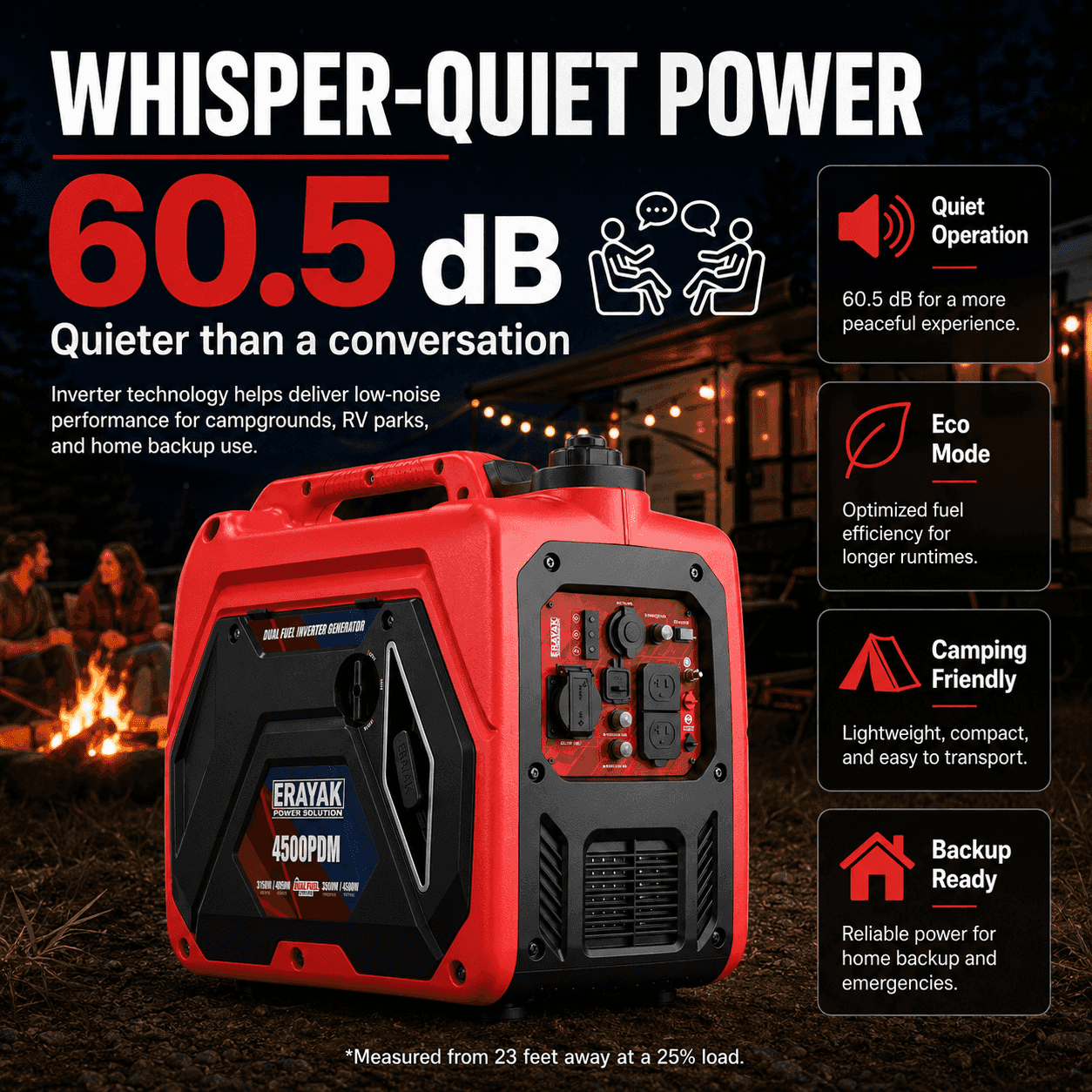 Erayak 4500PDM 4500W Dual-Fuel Inverter Generator for RV & Home Backup - Erayak Power - Portable Inverter Generator - EK-4500PDM