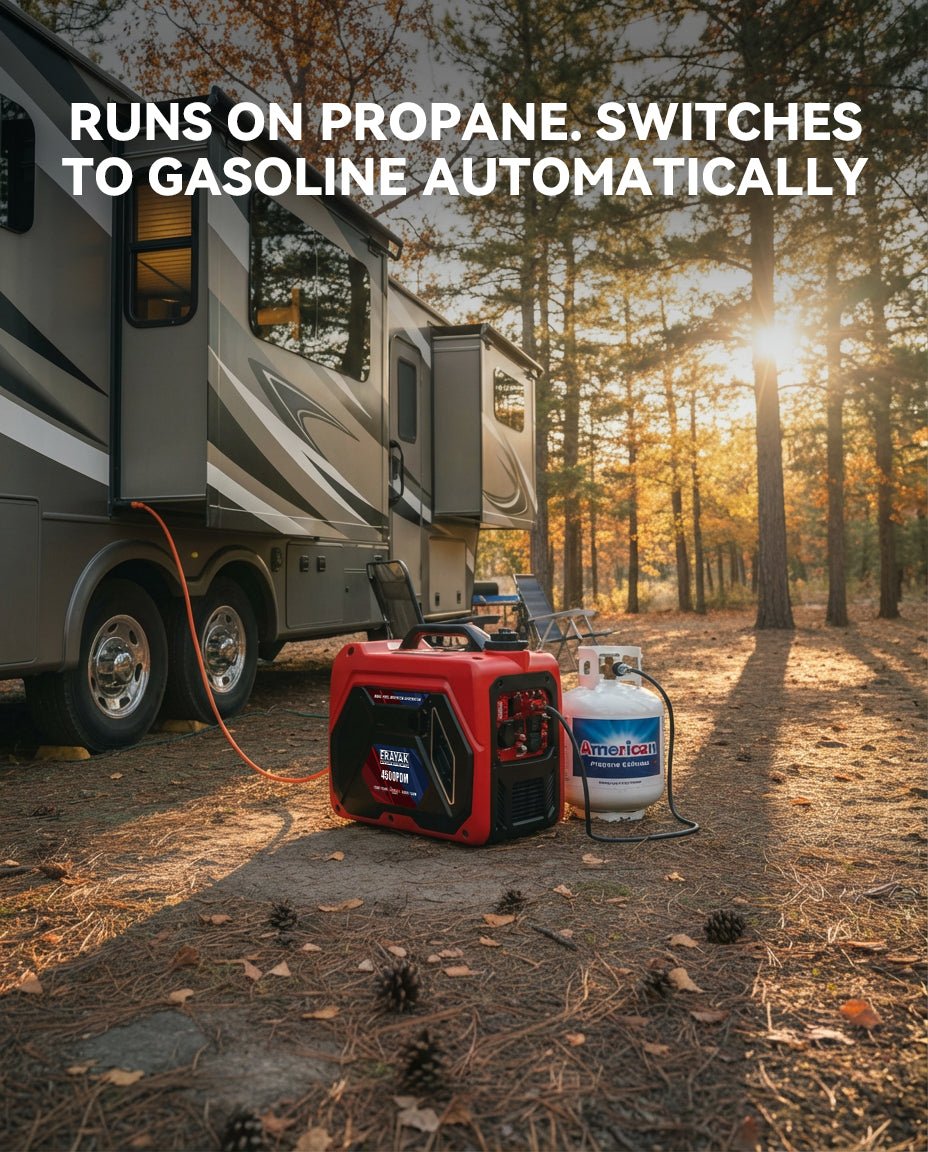 Erayak 4500W Dual - Fuel Inverter Generator – Quiet Gas & Propane, 30Amp RV Ready, Portable Home Backup Power - Erayak Power