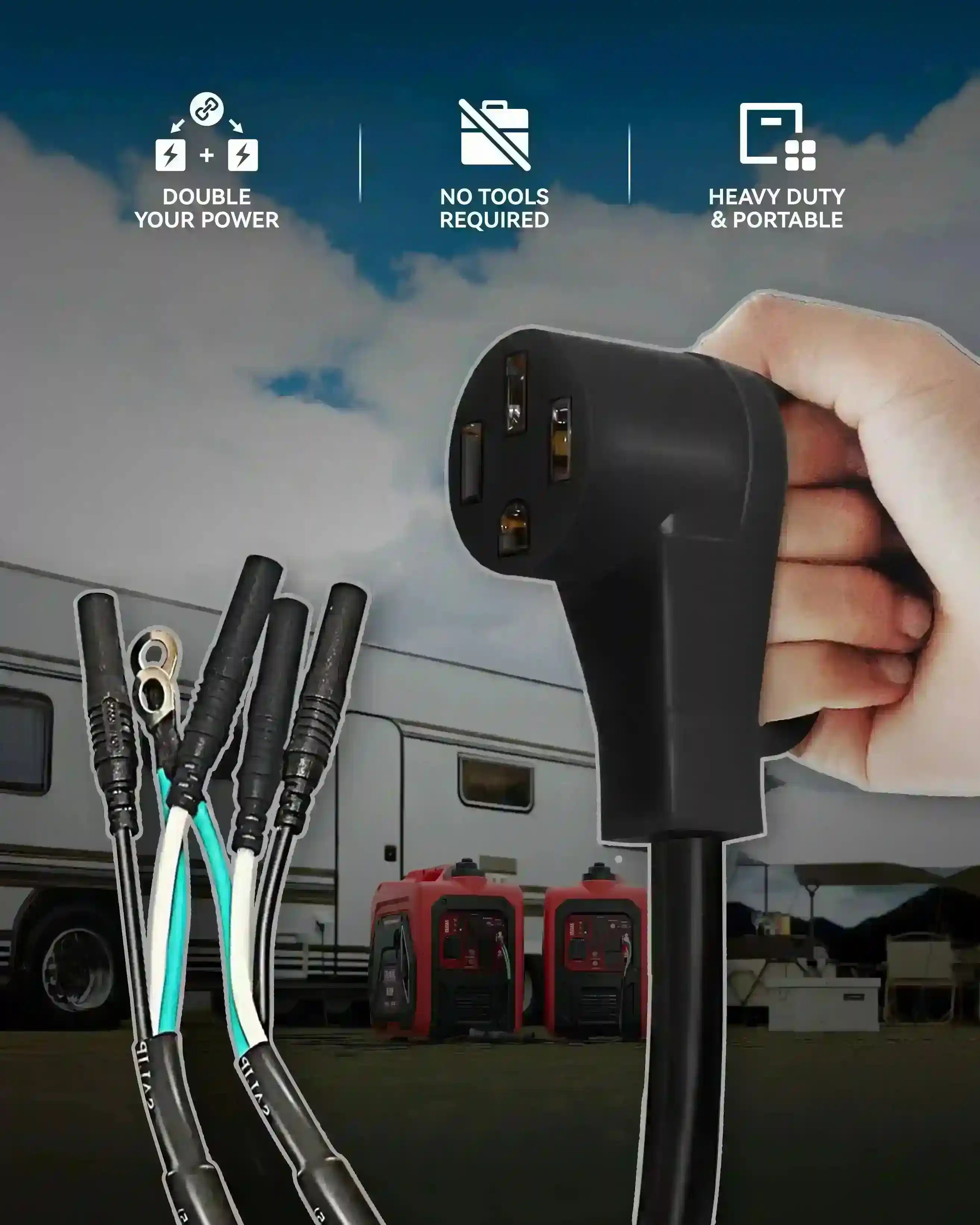 Erayak 50 Amp Parallel Cord Kit for Generator 120V 50A RV (14-50R), cUL Listed Inverter Generator Parallel Connection Kit for Combine Power Suitable 4500P 4500PD - Erayak Power