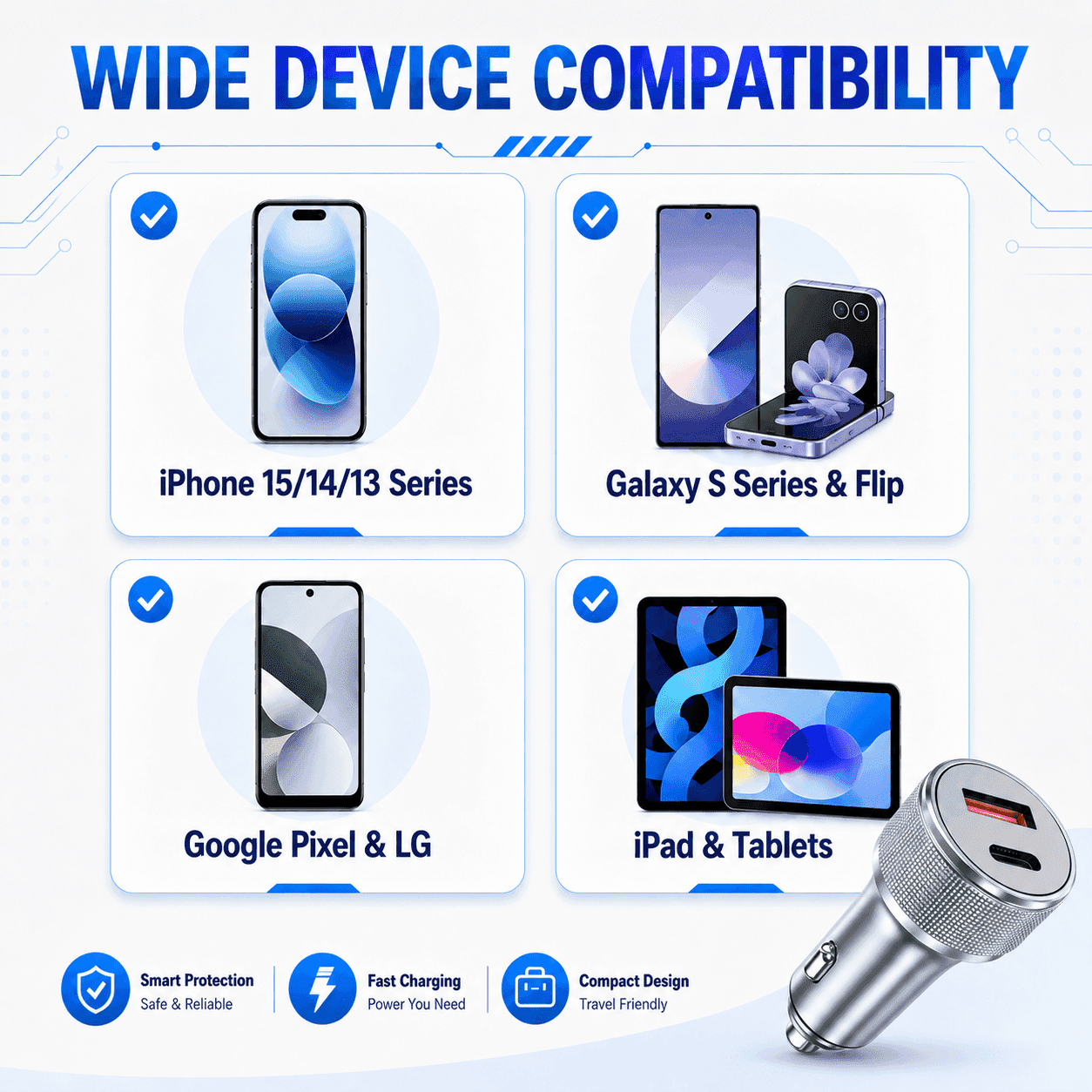 ERAYAK 54W Fast Car Charger | Dual USB-C PD 3.0 & QC 3.0 with LED Display - Erayak Power - Car charger - InverterTANK-50W-US