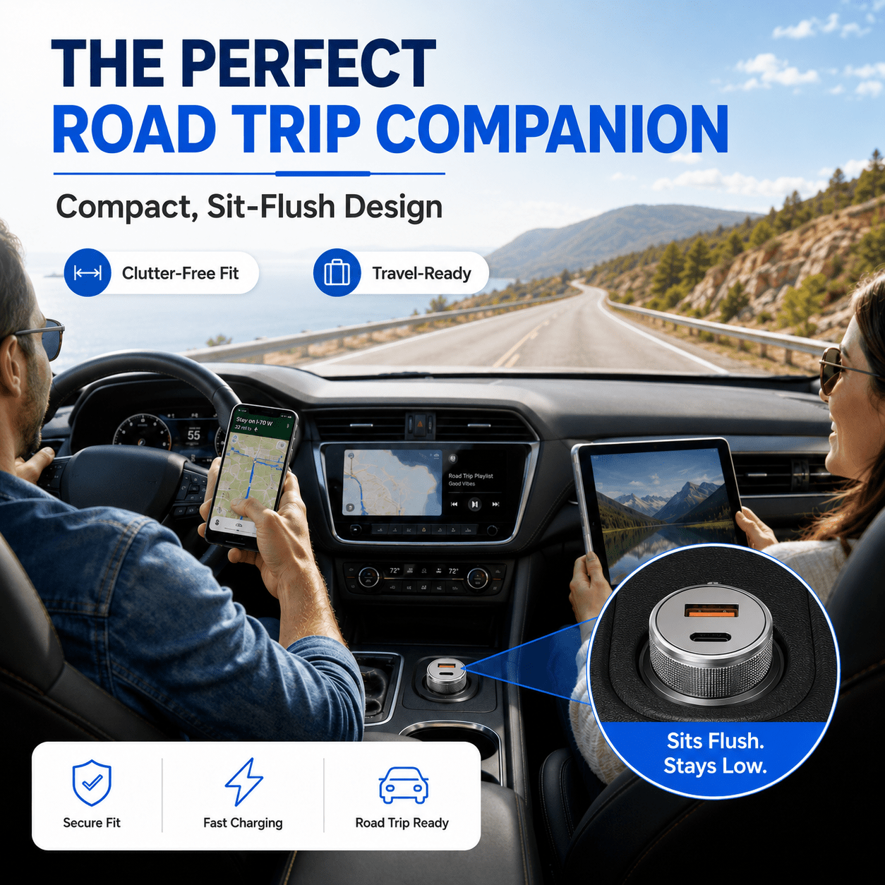 ERAYAK 54W Fast Car Charger | Dual USB-C PD 3.0 & QC 3.0 with LED Display - Erayak Power - Car charger - InverterTANK-50W-US