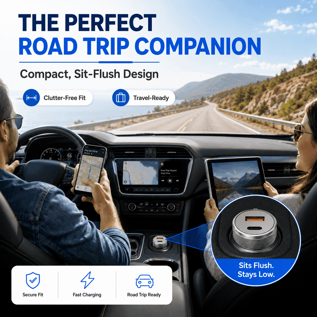 ERAYAK 54W Fast Car Charger | Dual USB-C PD 3.0 & QC 3.0 with LED Display - Erayak Power - Car charger - InverterTANK-50W-US
