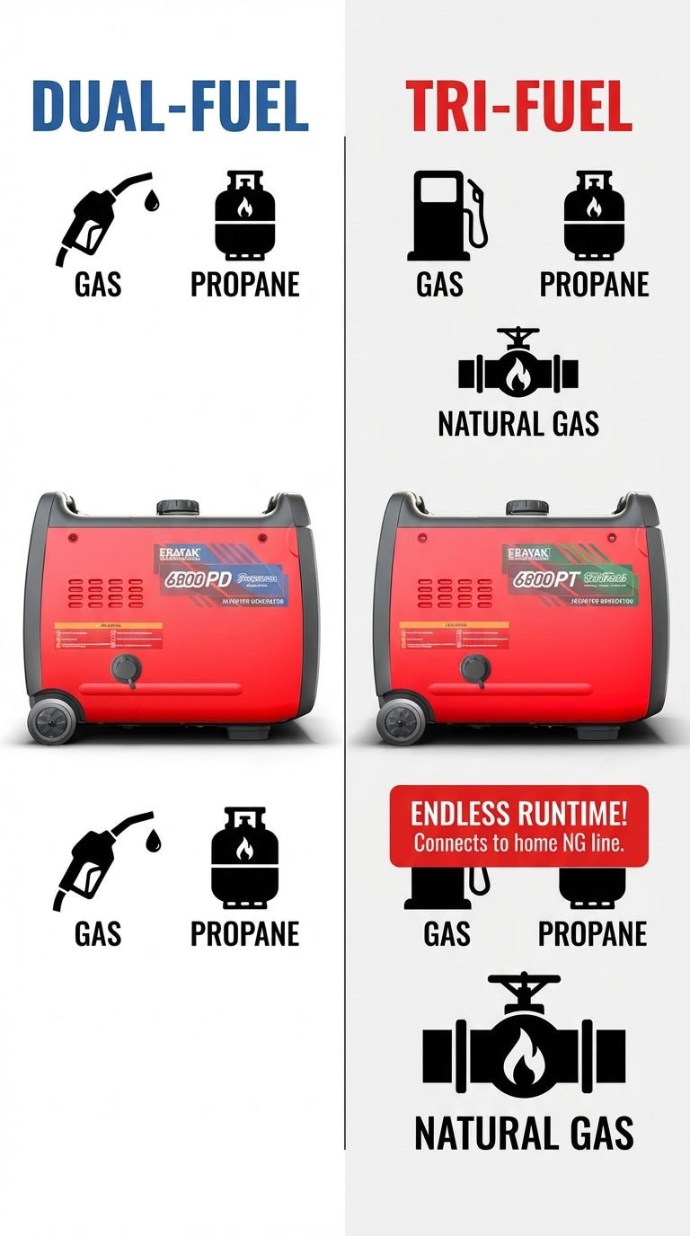 Erayak 6800W Portable Inverter Generator - 120V/240V Home Backup | Dual Fuel & Tri - Fuel Ready - Erayak Power