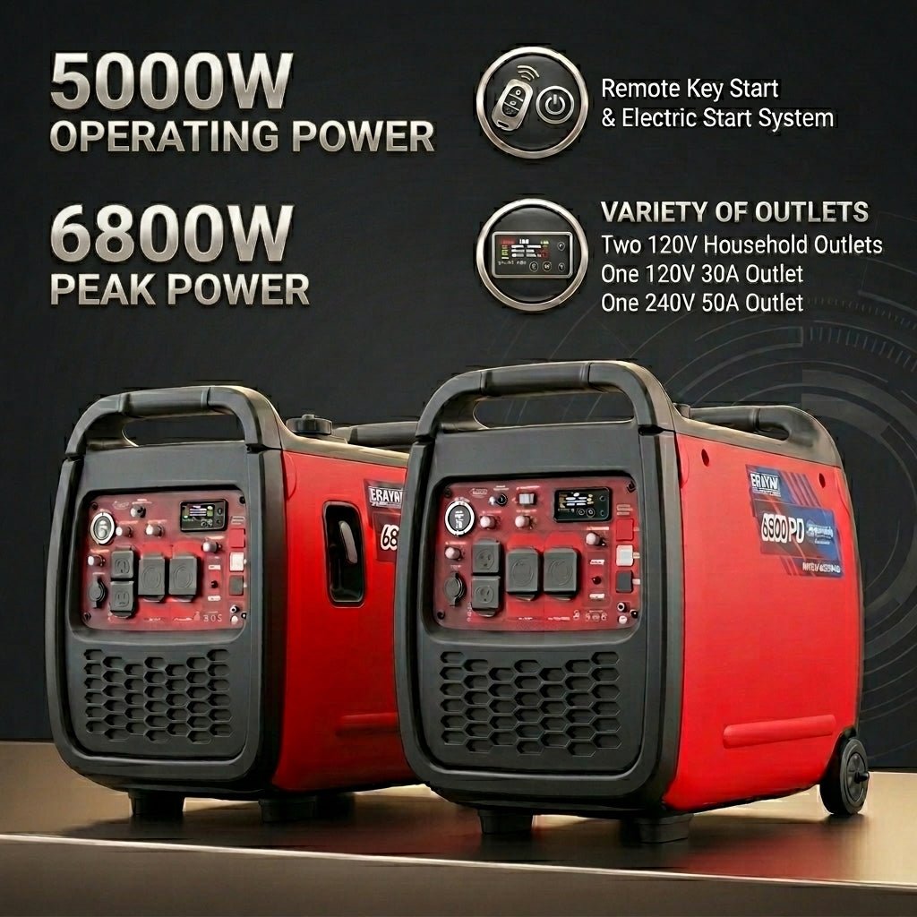 Erayak 6800W Portable Inverter Generator - 120V/240V Home Backup | Dual Fuel & Tri - Fuel Ready - Erayak Power - Inverter Generator - EK-6800PT