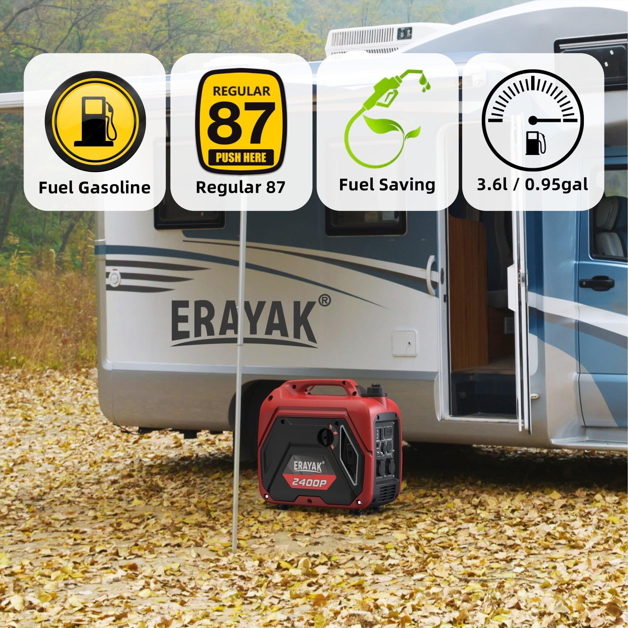 Erayak Portable Inverter Generator 2400W, Super Quiet, For RV, Camping & Home Backup Fuel Gasoline, EYG2400P - Erayak