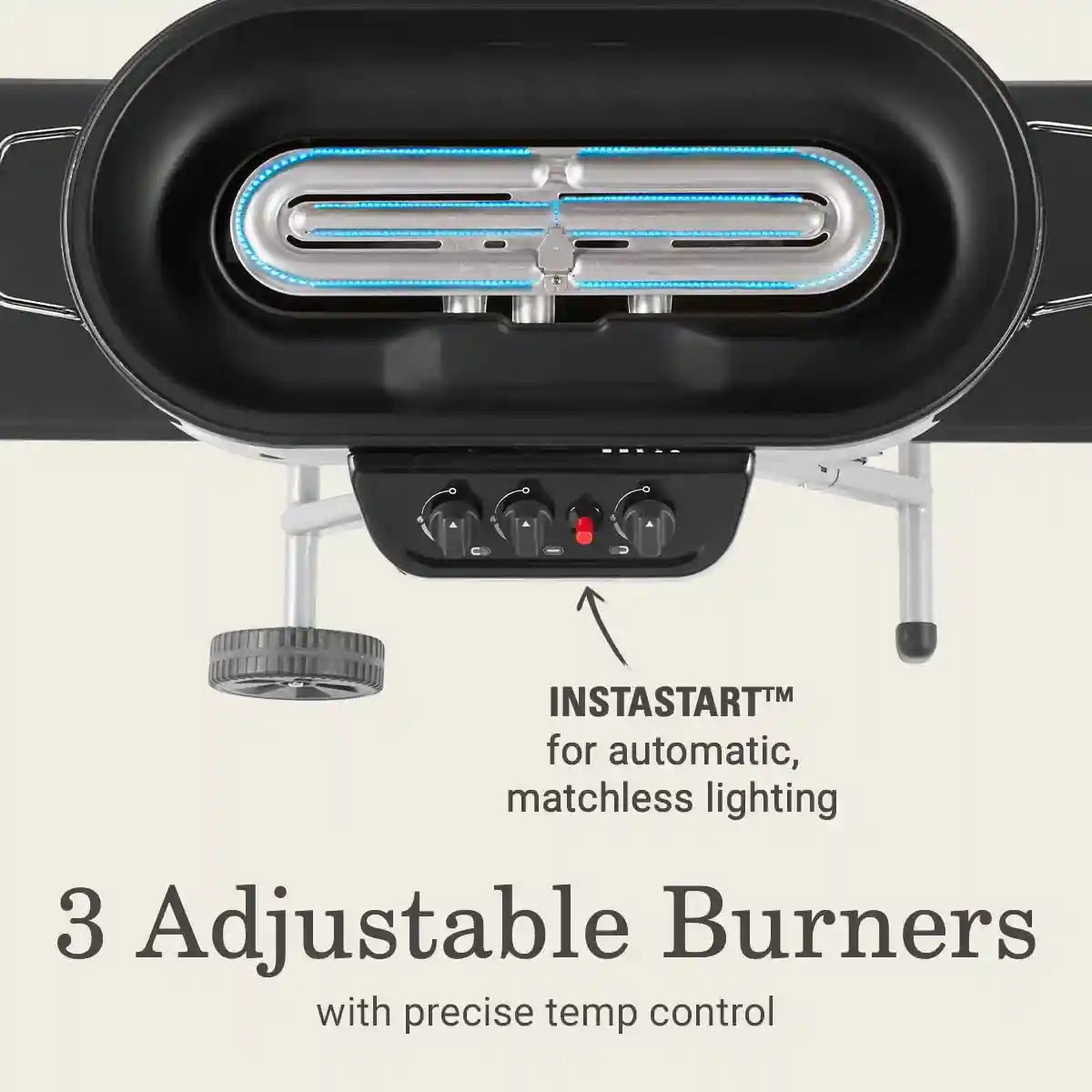 Roadtrip 285 Portable Stand-Up Propane Grill with 3 Adjustable Burners & Instastart Ignition, 20,000 Btus of Power for Outdoor Cooking, Camping, Tailgating, Grilling, Bbqs, & More