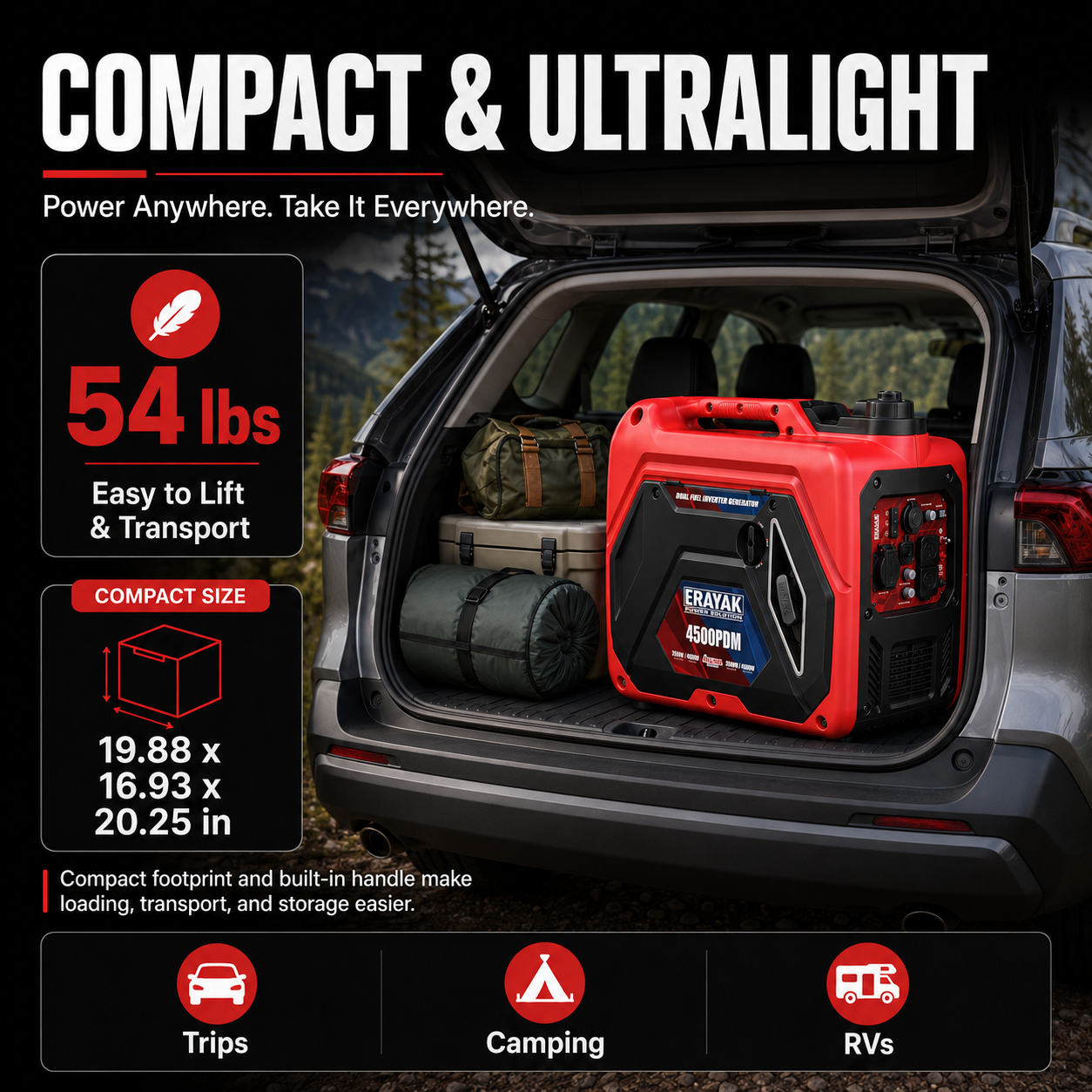 Erayak Generador Inversor Portátil 4500W, Silencioso, Doble Combustible, EYG4500PD