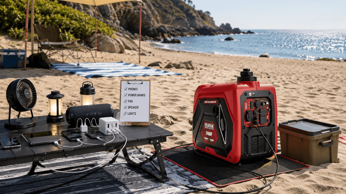 Beach Camping Power Setup: Portable Generator Guide for Fans, Coolers, Lights and Charging - Erayak Power