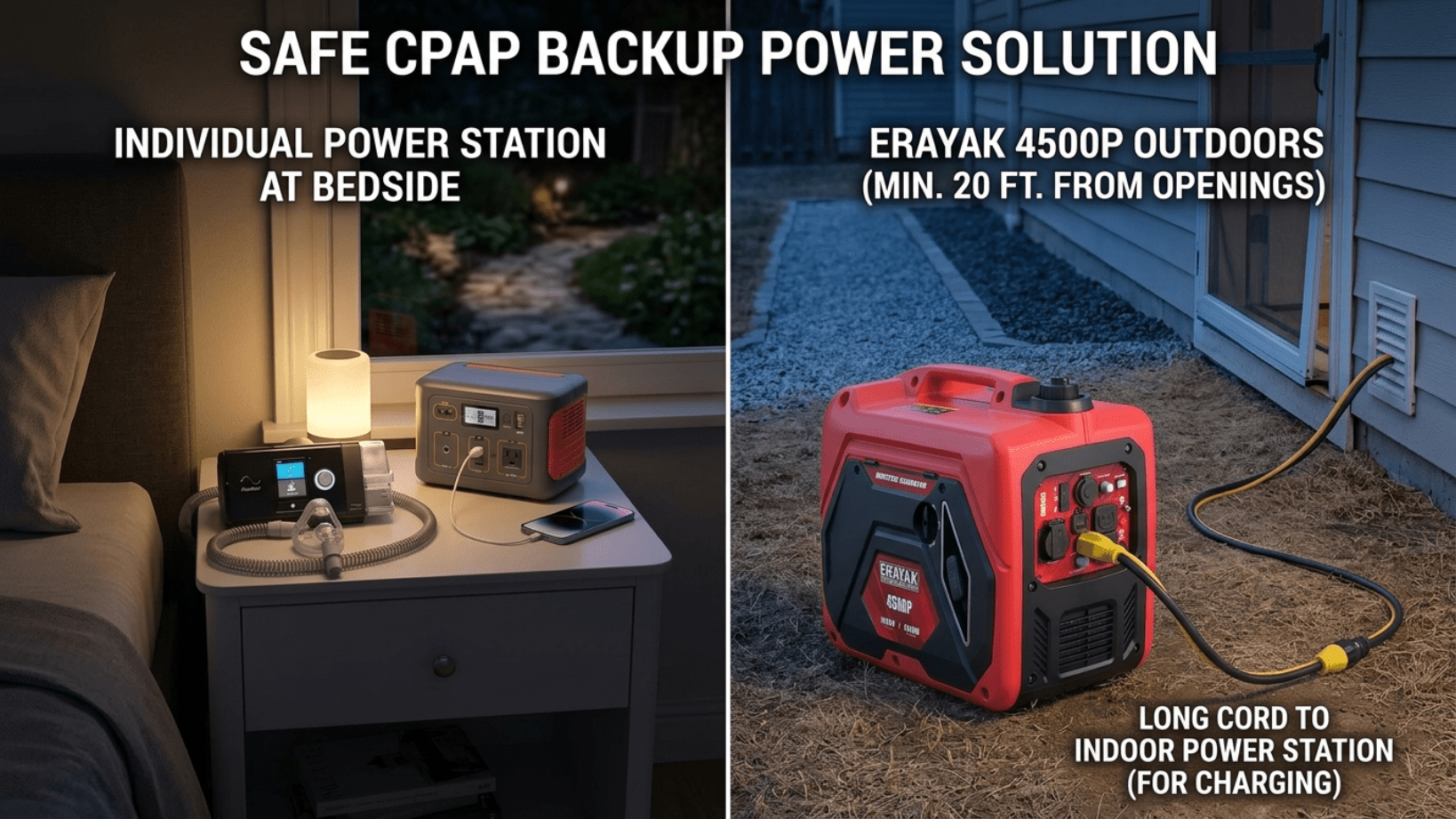 CPAP Backup Power at Home: Generator and Battery Options for Overnight Outages - Erayak Power