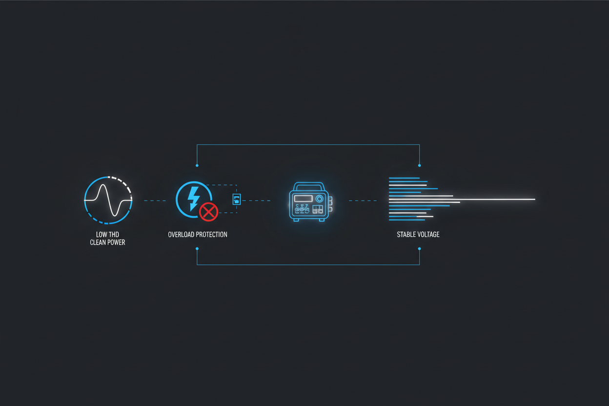 Schematic illustration showing inverter generator safety features.