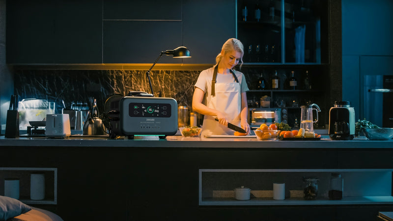 a woman standing in a kitchen preparing food