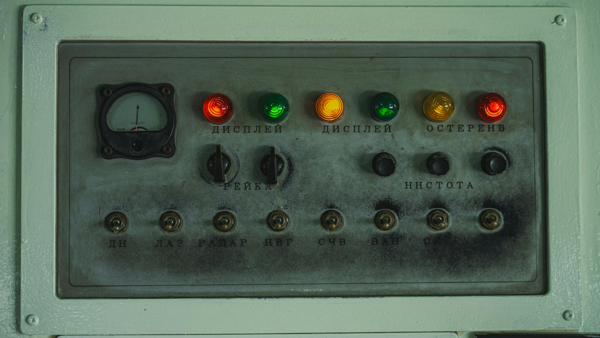 Control panel with gauges, lights, and switches
