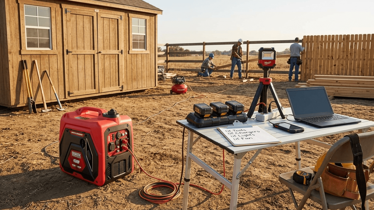 Remote Jobsite Power Setup: Generator Solution for Tools, Lights, and Chargers - Erayak Power