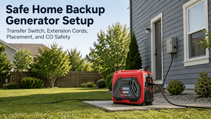 Safe Home Backup Generator Setup: Transfer Switch, Extension Cords, Placement, and CO Safety - Erayak Power