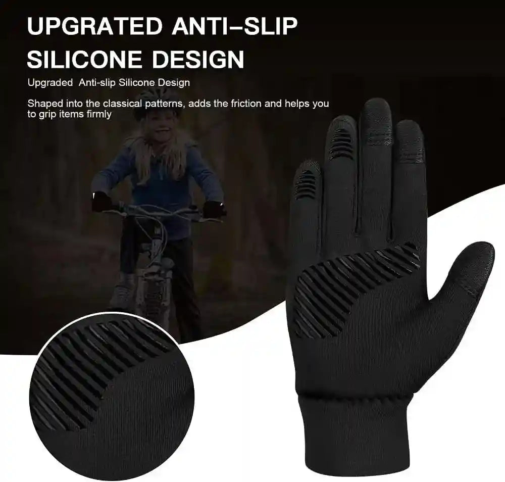 Kids Gloves Winter Waterproof Coating Warm Thick Fleece Touchscreen Anti-Slip for Boys Girls 3-15 Years Cycling School