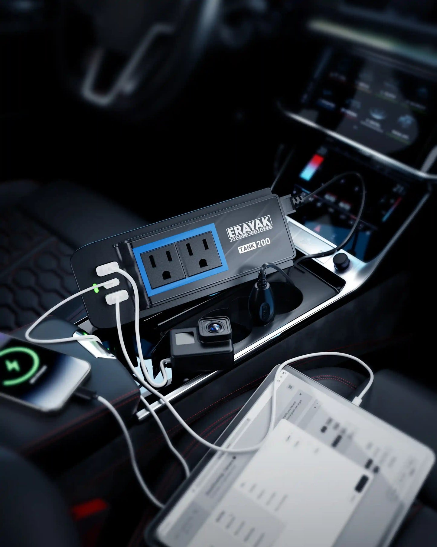 Erayak 200W Cigarette Lighter Inverter - 12V DC to 110V AC Converter with Car Charger & Car Outlet Adapter