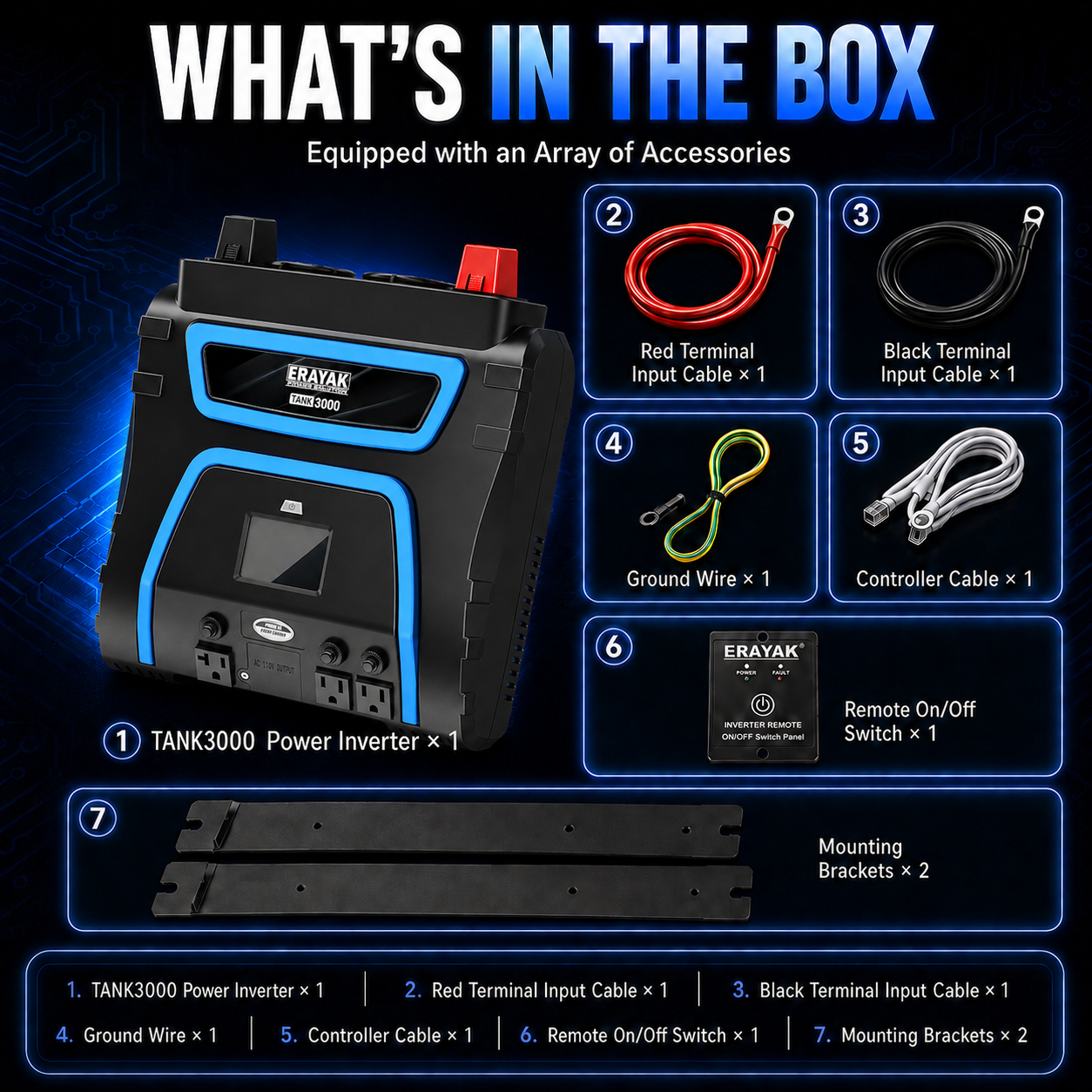 Erayak 3000W Power Inverter, 12V DC to 120V AC, LCD Display, Modified Sine Wave