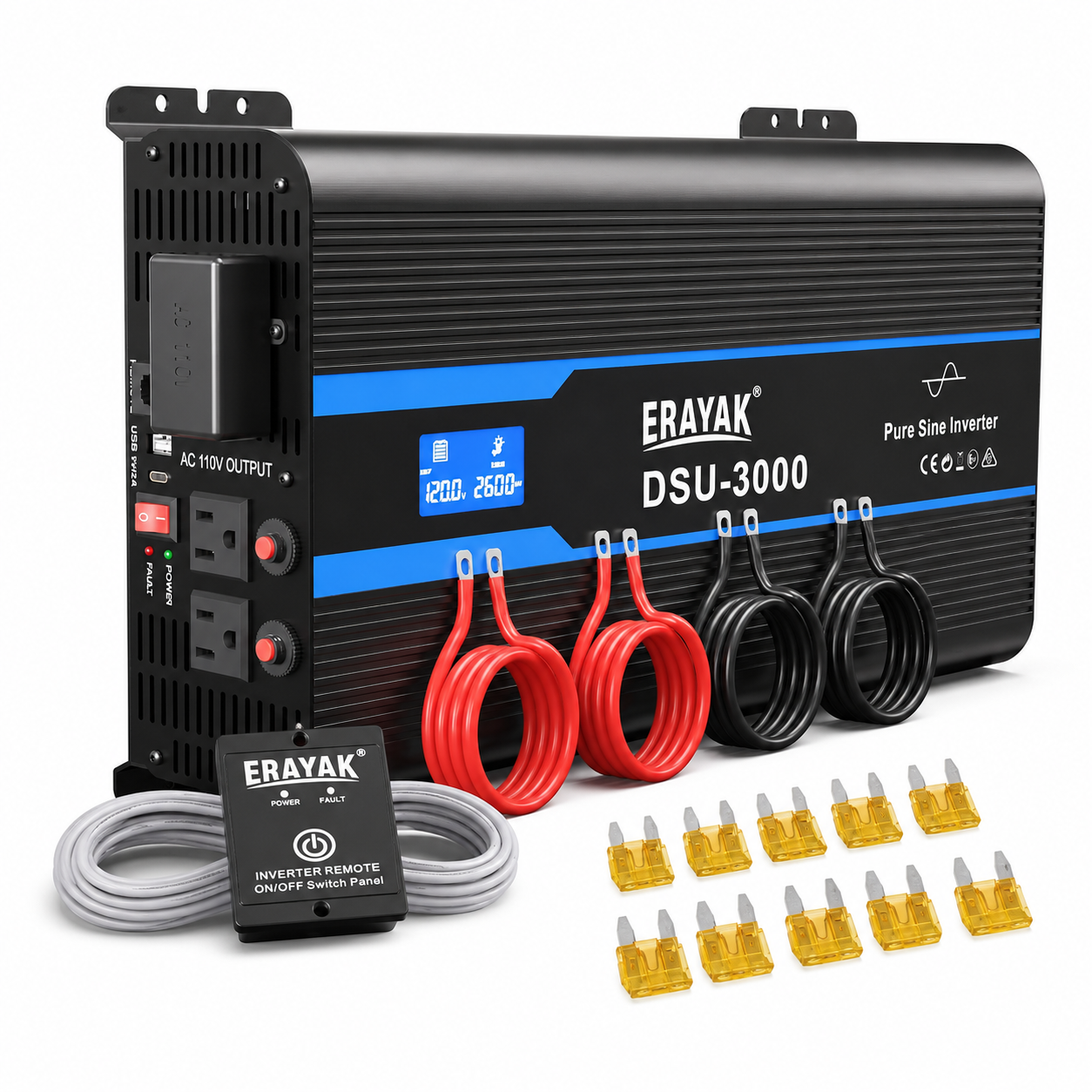 ERAYAK 3000W Pure Sine Wave Inverter with Hardwire Port for RV, Truck & Off-Grid Power