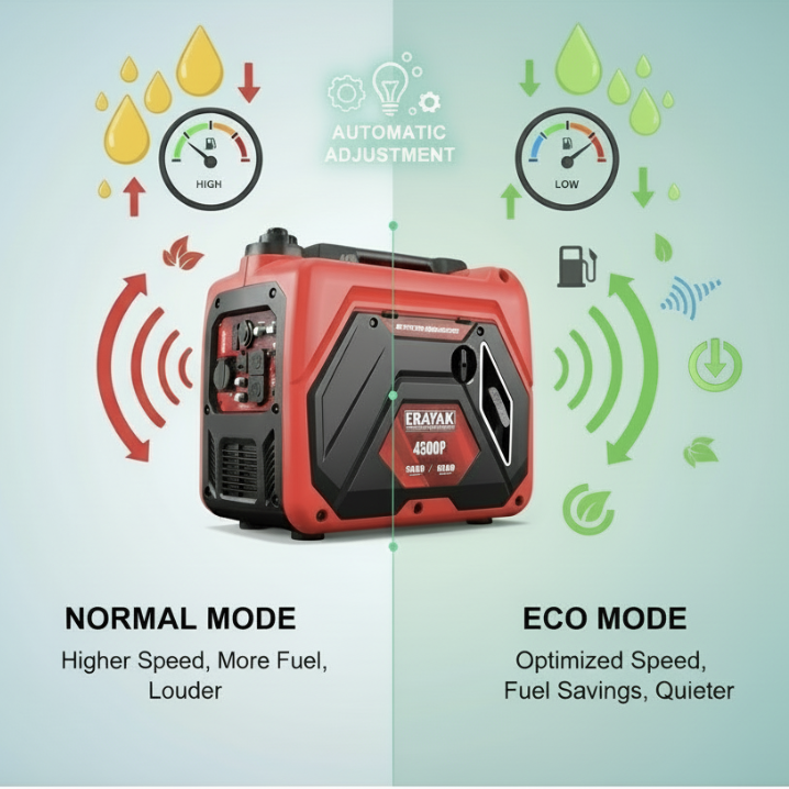 Eco mode. Auto-adjusts engine speed for fuel savings and quiet power.