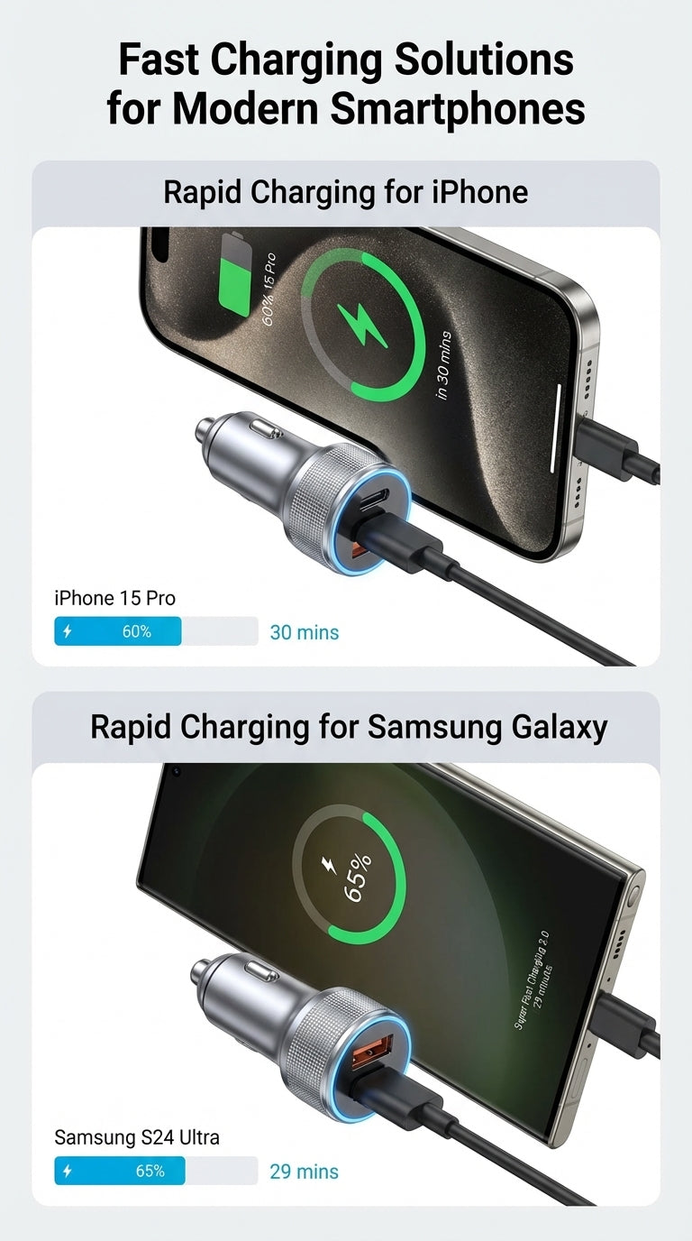 ERAYAK 54W Fast Car Charger [2026] | Dual USB-C PD 3.0 & QC 3.0 with LED Display