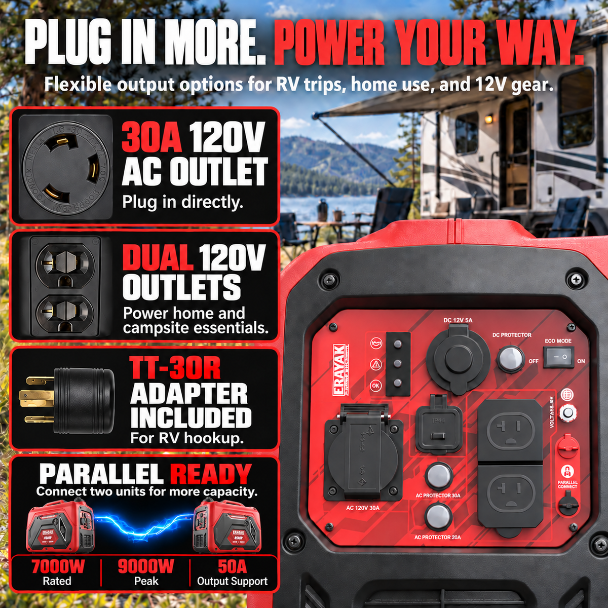 Erayak Generador Inversor Portátil 4500W, Silencioso, Doble Combustible, EYG4500PD