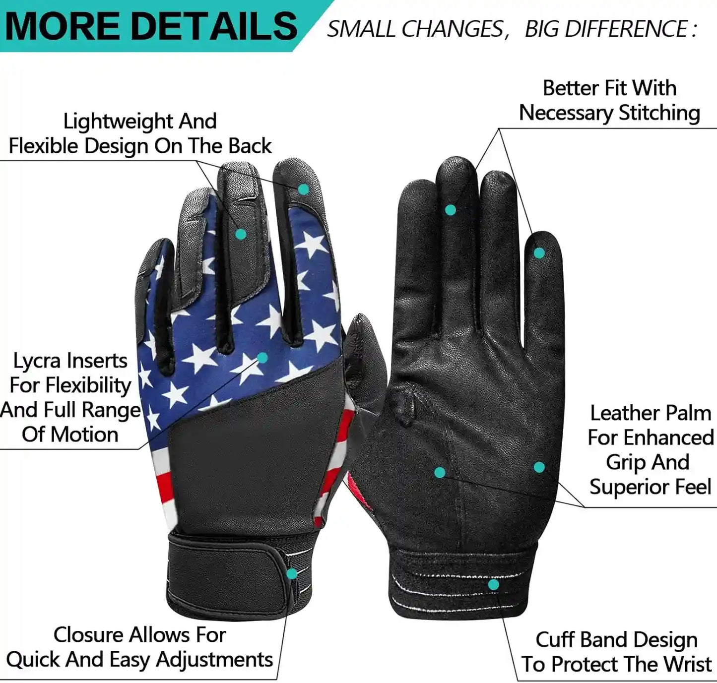 FINGER TEN Batting Gloves Men Youth Adult for Baseball Softball Cabretta Leather Batting Glove 1 Pair, Mens Boys Girls Pro Grip Gloves