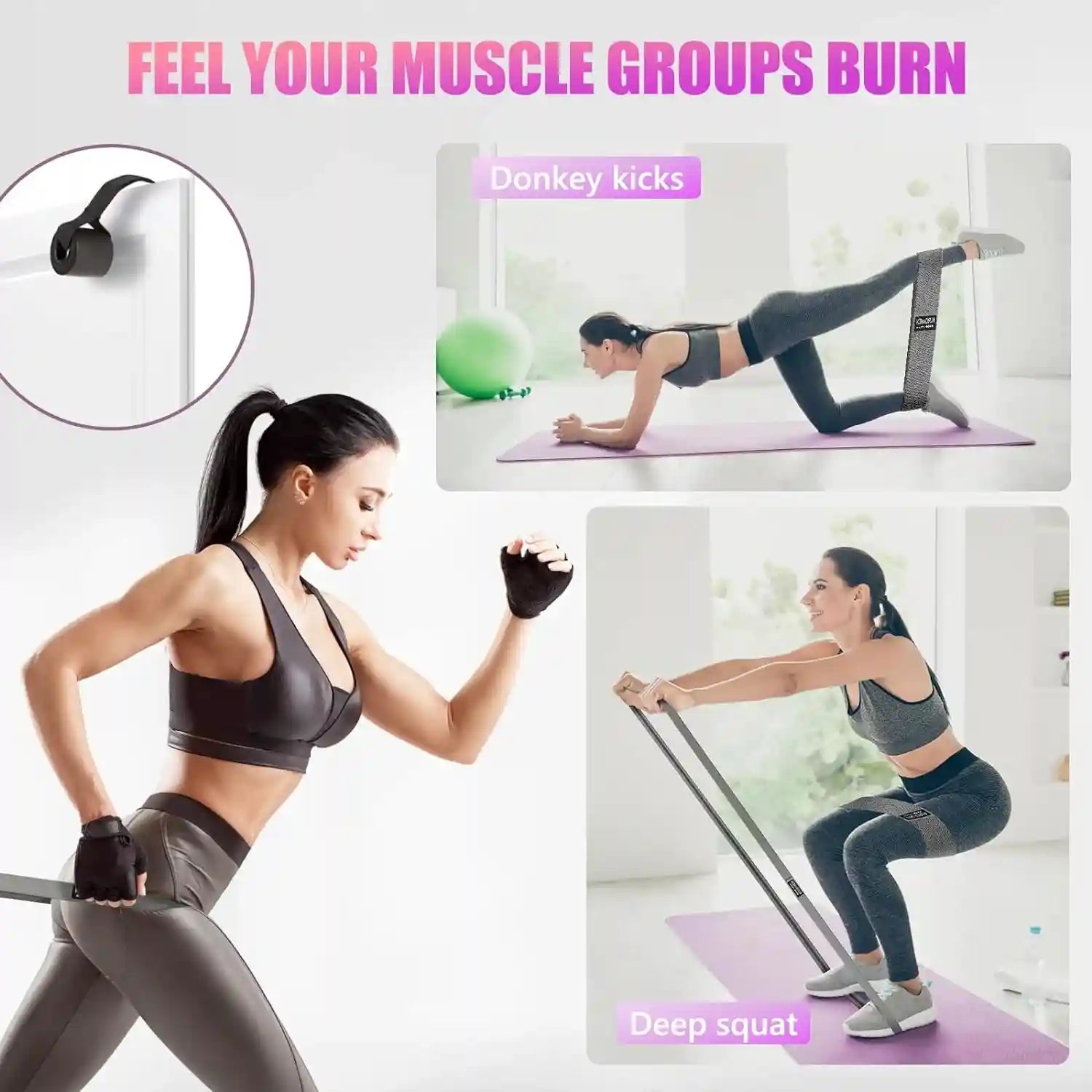 Resistance Bands for Working Out Set, 3 Pcs Pull up Bands and 3 Pcs Assistance Bands with Door Anchor for Legs, Glutes, Hip, Fabric Loop Bands Workout Bands Resistance for Gym, Home, Office