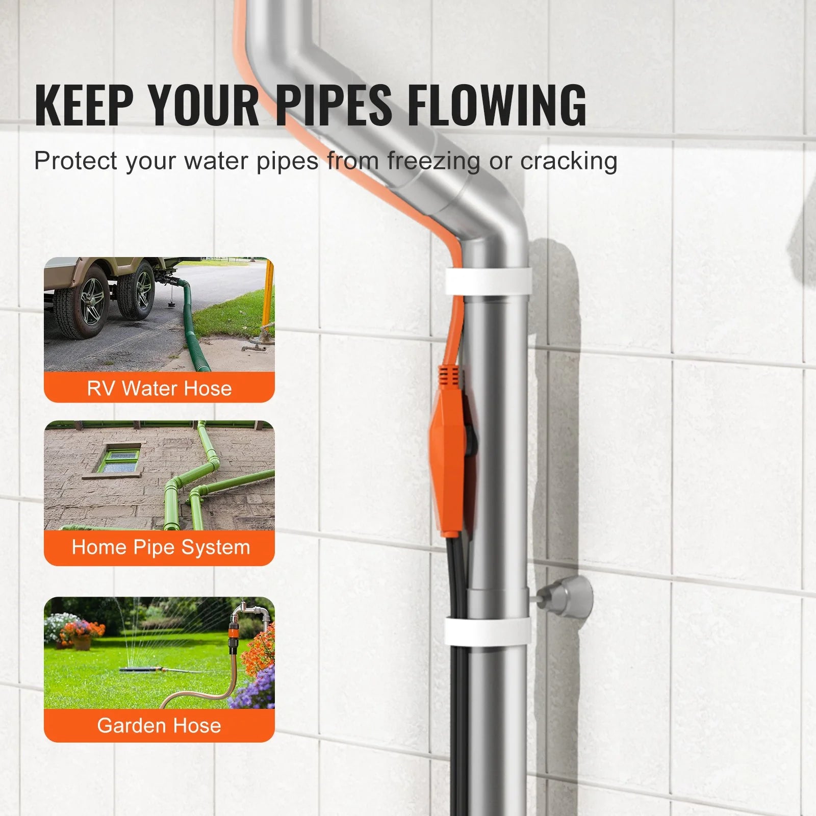 Pipe Heating Cable 24FT 7W/FT Heat Tape for Pipes with Built-In Thermostat