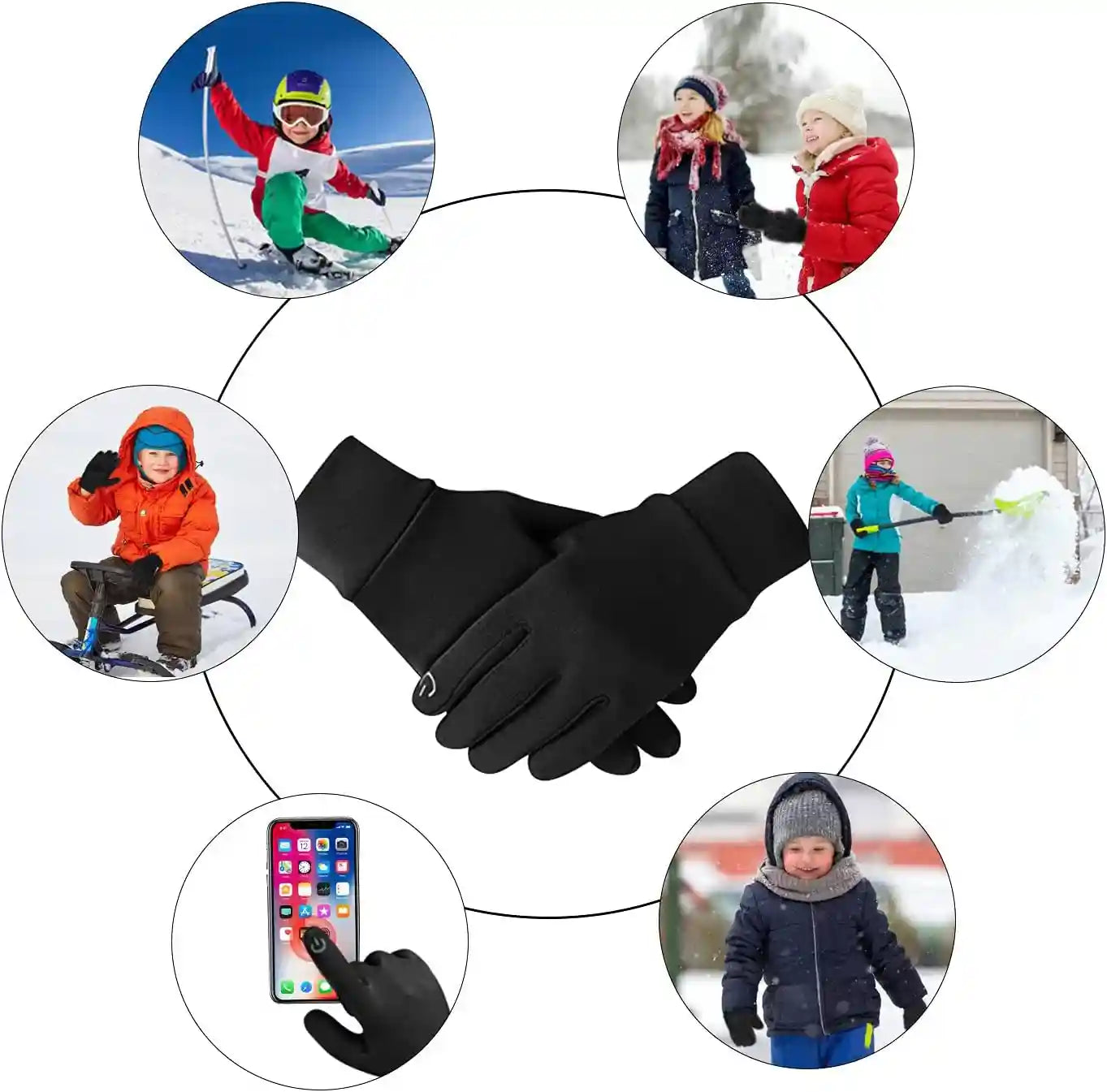 Kids Gloves Winter Waterproof Coating Warm Thick Fleece Touchscreen Anti-Slip for Boys Girls 3-15 Years Cycling School