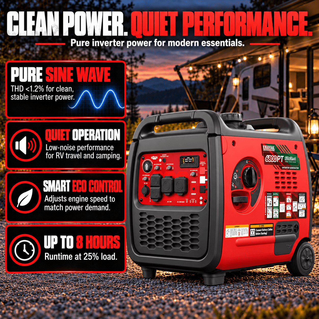 Erayak Tri-Fuel 6800W Inverter Generator 120V/240V for RV Home Backup