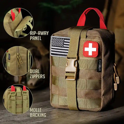 250 Pieces Survival First Aid Kit Molle Pouch Survival Kit Outdoor Gear Emergency Kits (OD Green)