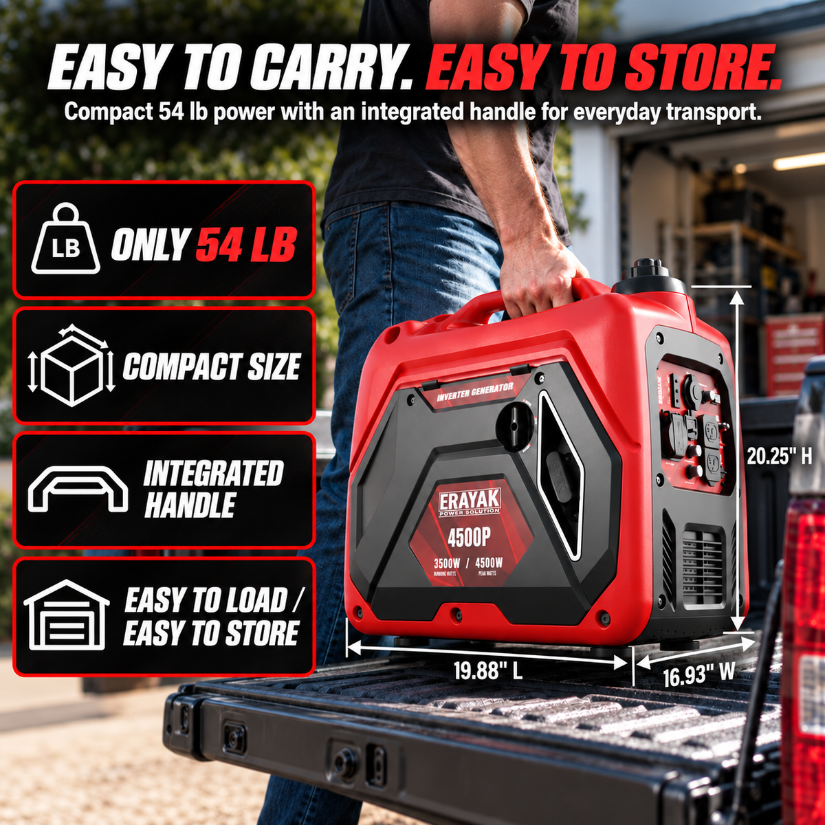 Erayak Generador Inversor Portátil 4500W, Silencioso, Doble Combustible, EYG4500PD