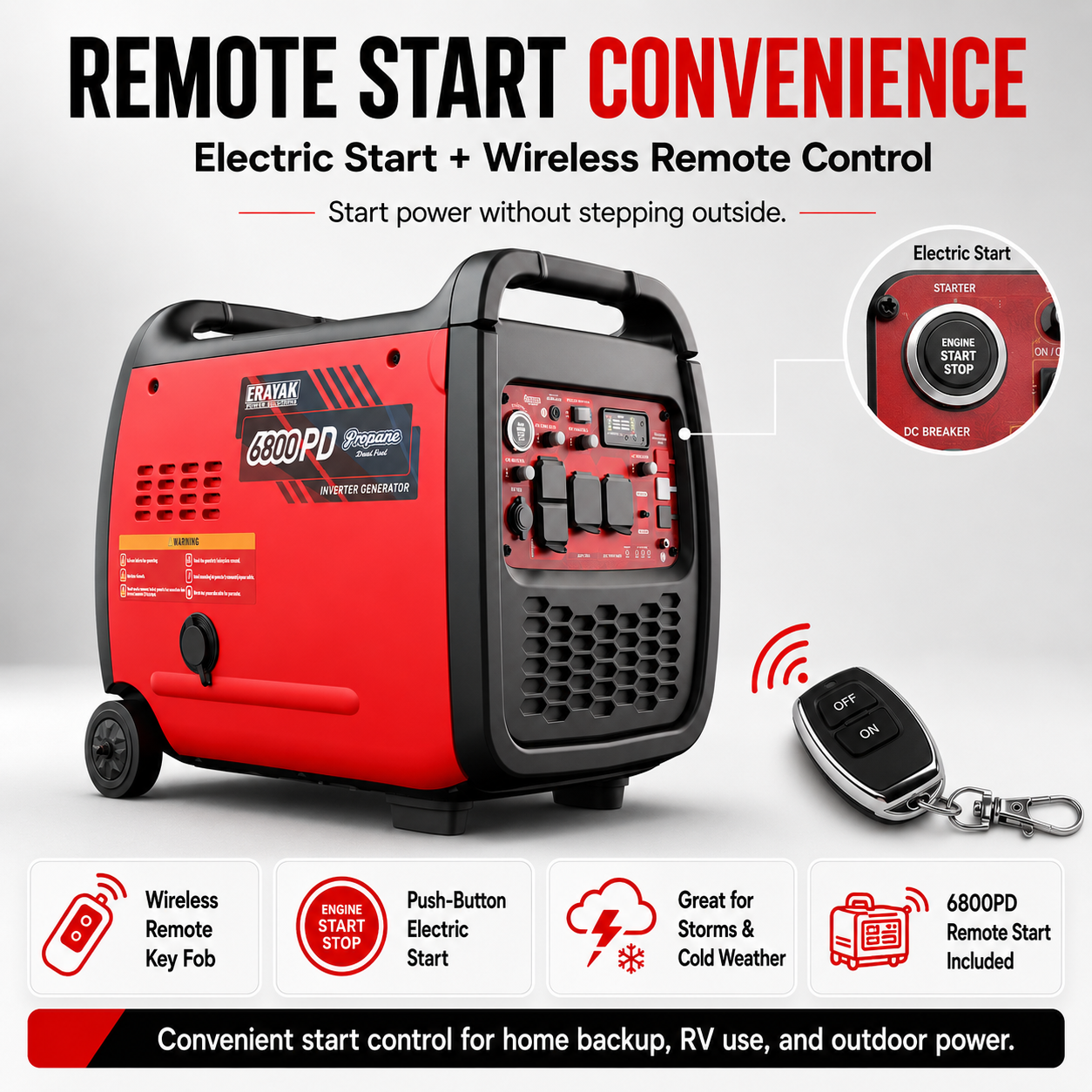 Erayak 6800W Portable Inverter Generator | 120V/240V For RV & Home Backup, Dual-Fuel