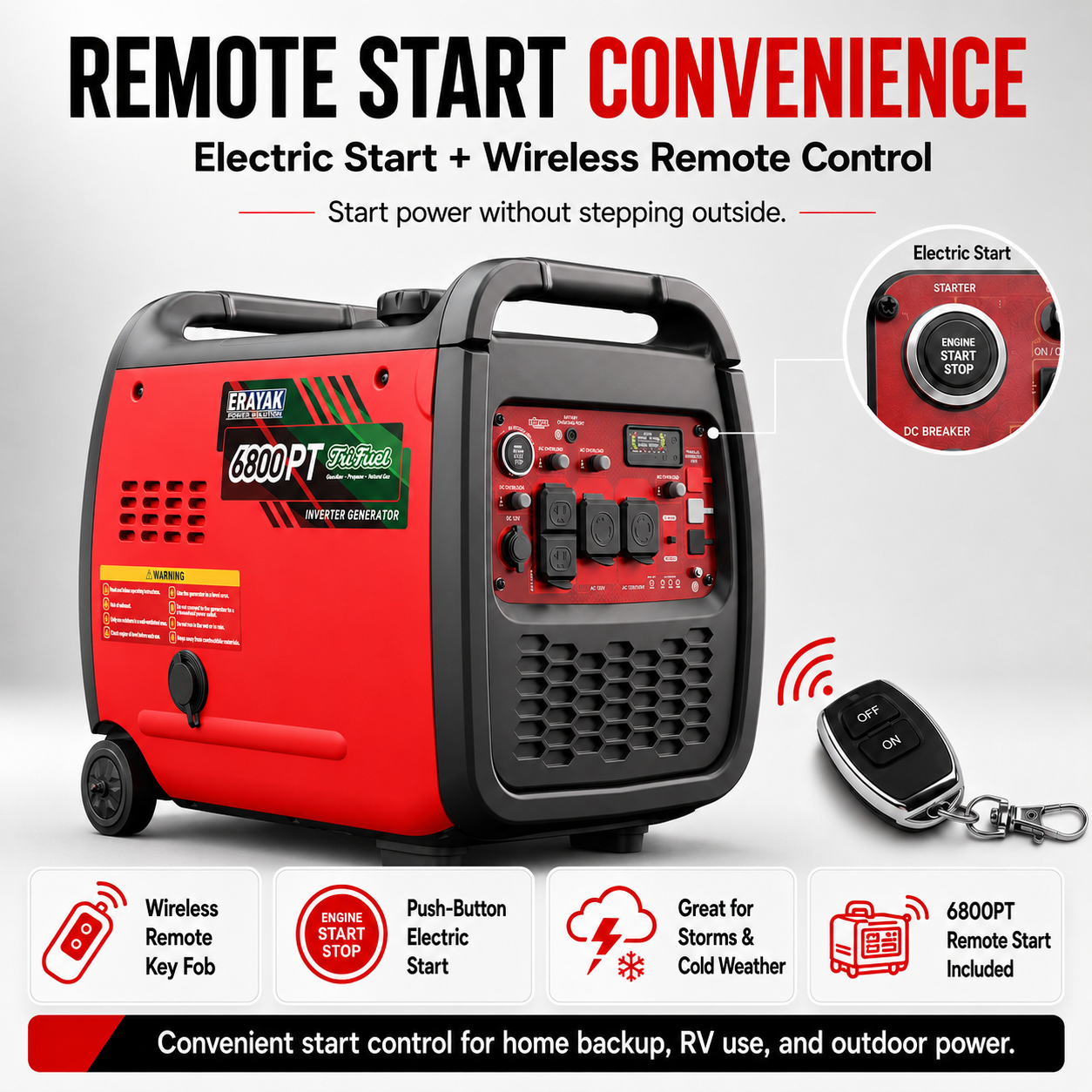 Erayak 6800W Portable Inverter Generator | 120V/240V For RV & Home Backup,Tri-Fuel