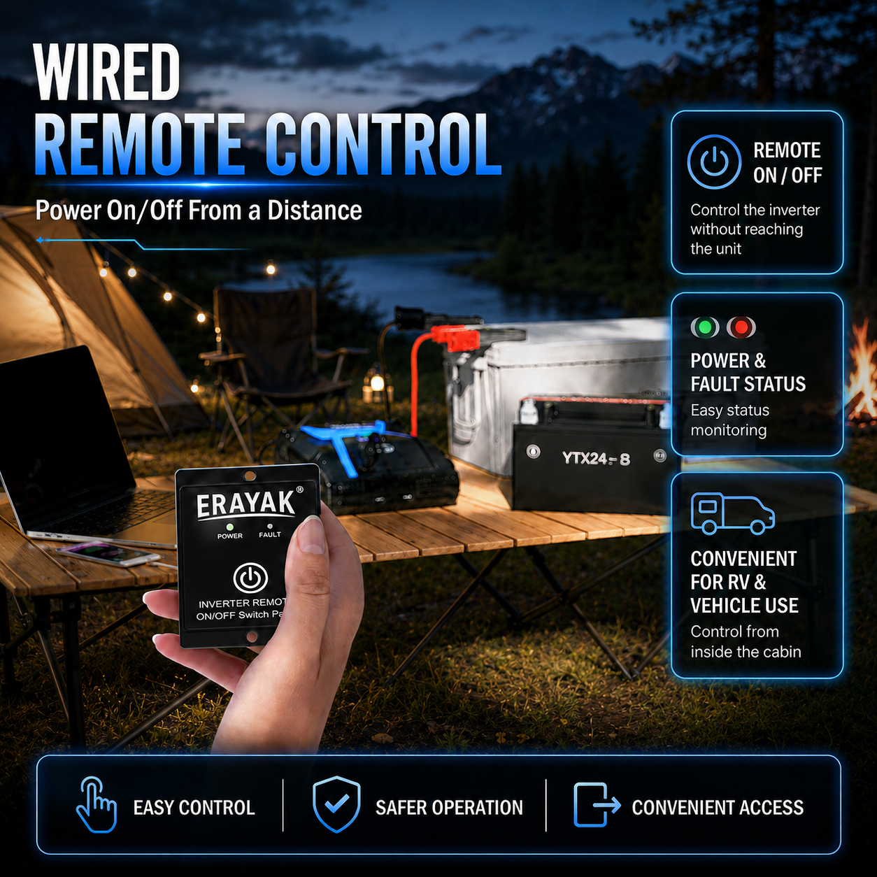 Erayak 3000W Power Inverter, 12V DC to 120V AC, LCD Display, Modified Sine Wave