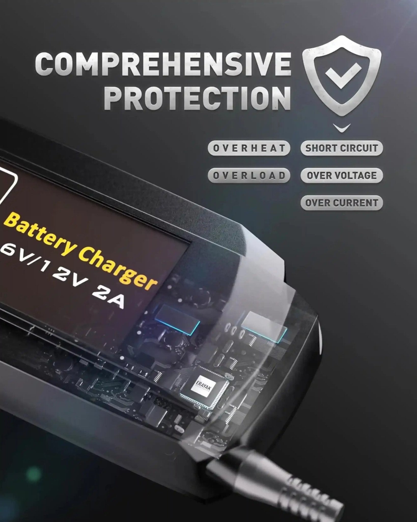 6V/12V 2 Amp Smart Battery Charger – Car Battery Maintainer & Trickle/Float Charger - Erayak Power