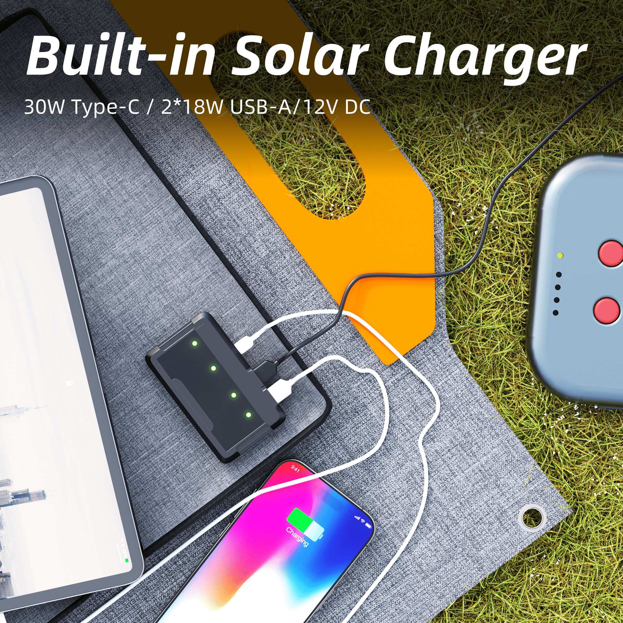 Erayak 100 W tragbares Solarpanel, faltbar und langlebig, verstellbarer Ständer und magnetischer Griff, mit Handy-Ladegerät