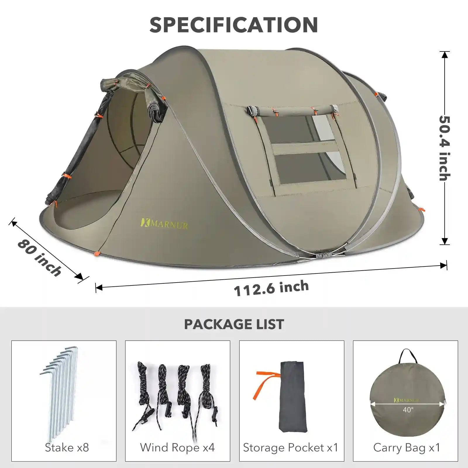 Instant Tent 4-Person Camp Tent, Auto Setup Pop up Tent, Pordable, Huge Door & Windows, Green