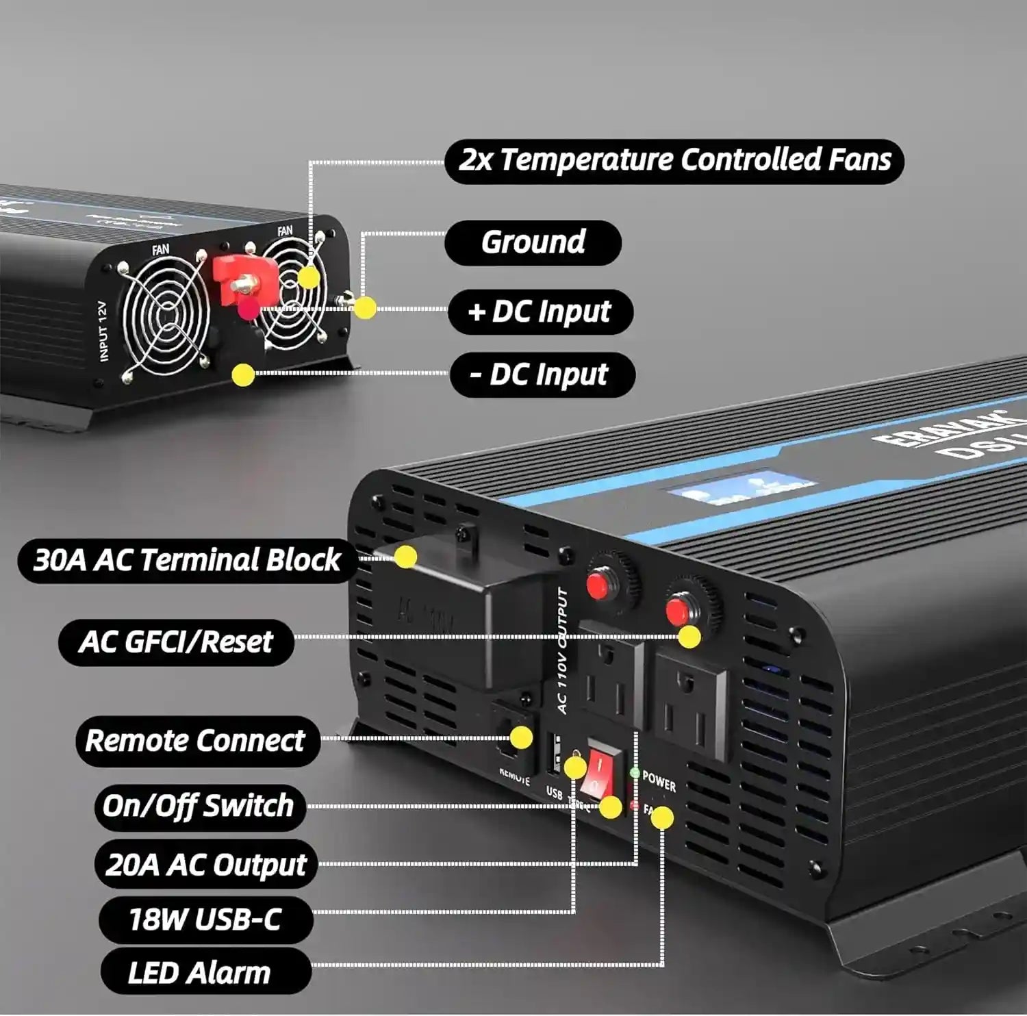 Erayak 2000W Pure Sine Wave Inverter 12V DC to 110V 120V AC - Solar, RV & Home