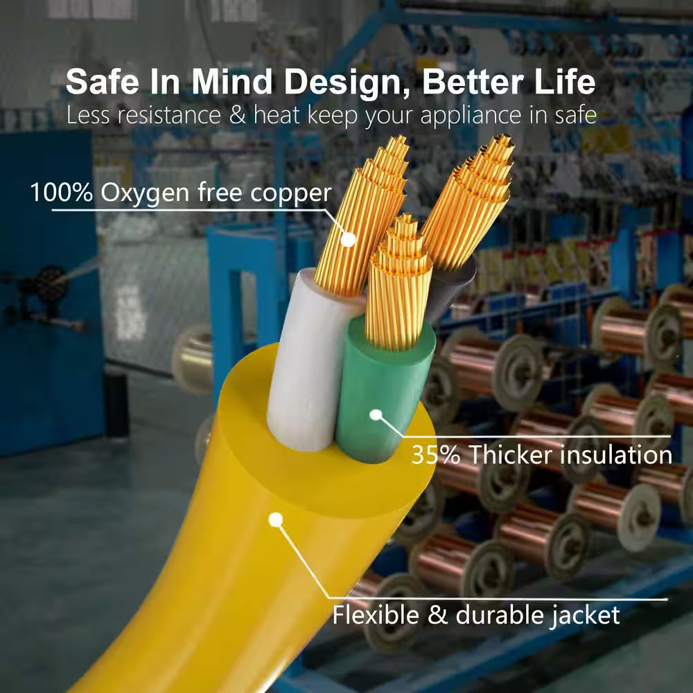 50 Ft 12/3 Gauge Heavy Duty Outdoor Extension Cord with Lighted End, 3 Prong, 15Amp, 1875W, SJTW, Yellow, ETL Listed