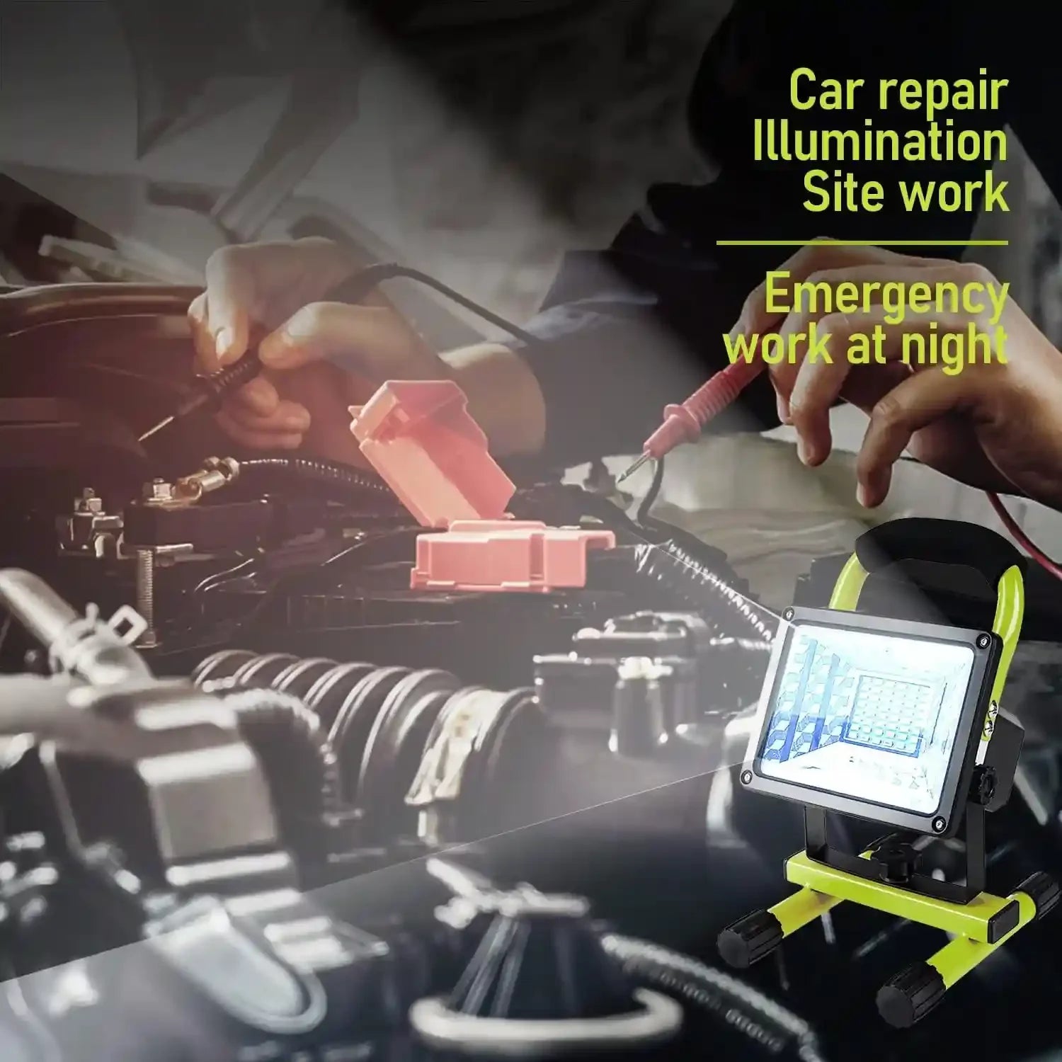 LANFU 30W LED Work Light with Stand, 90° Tiltable 360° Rotation Handle Weatherproof Magnetic Portable Rechargeable Mechanic Travel for Construction Site Jetty Workshop Garage Emergency Camping Green