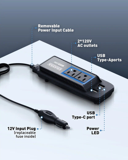 Erayak 200W Cigarette Lighter Inverter - 12V DC to 110V AC Converter with Car Charger & Car Outlet Adapter