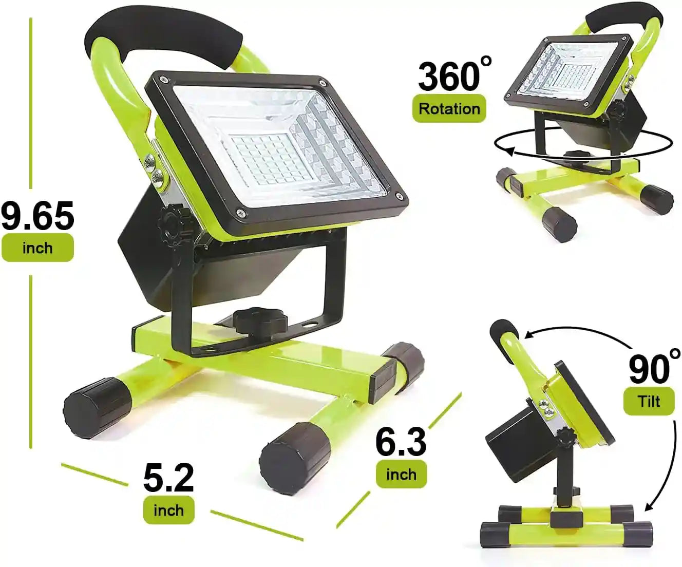 LANFU 30W LED Work Light with Stand, 90° Tiltable 360° Rotation Handle Weatherproof Magnetic Portable Rechargeable Mechanic Travel for Construction Site Jetty Workshop Garage Emergency Camping Green