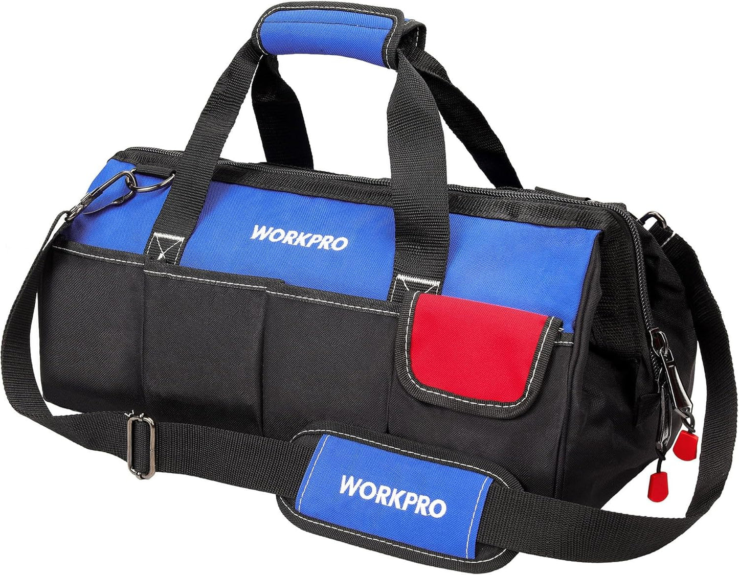 WORKPRO 18-Inch Close Top Wide Mouth Storage Tool Bag with Adjustable Shoulder Strap, Sturdy Bottom